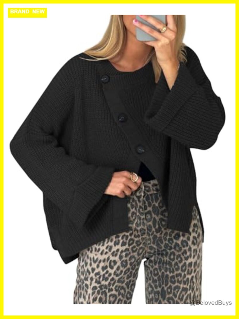 Chunky Cable Knit Button Down Cardigan Sweater Oversized Crewneck Long Sleeve